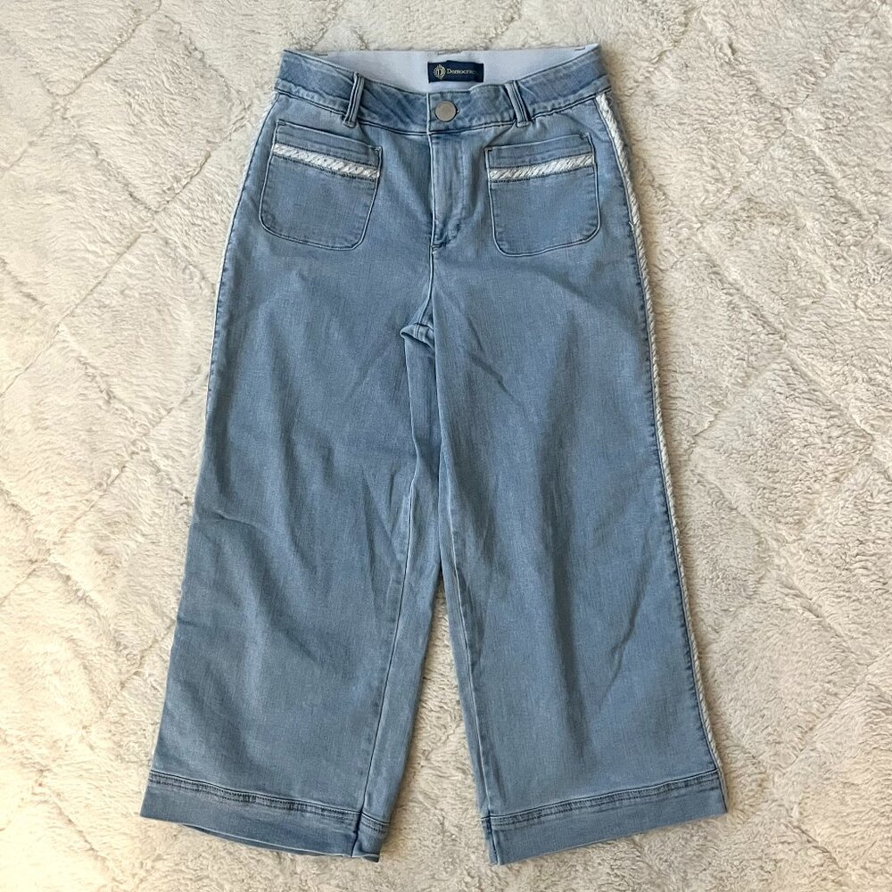 Light Wash Wide Leg Embroidered Jeans